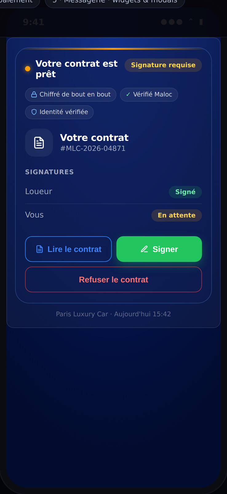 App Maloc+ · Contrat e-signé