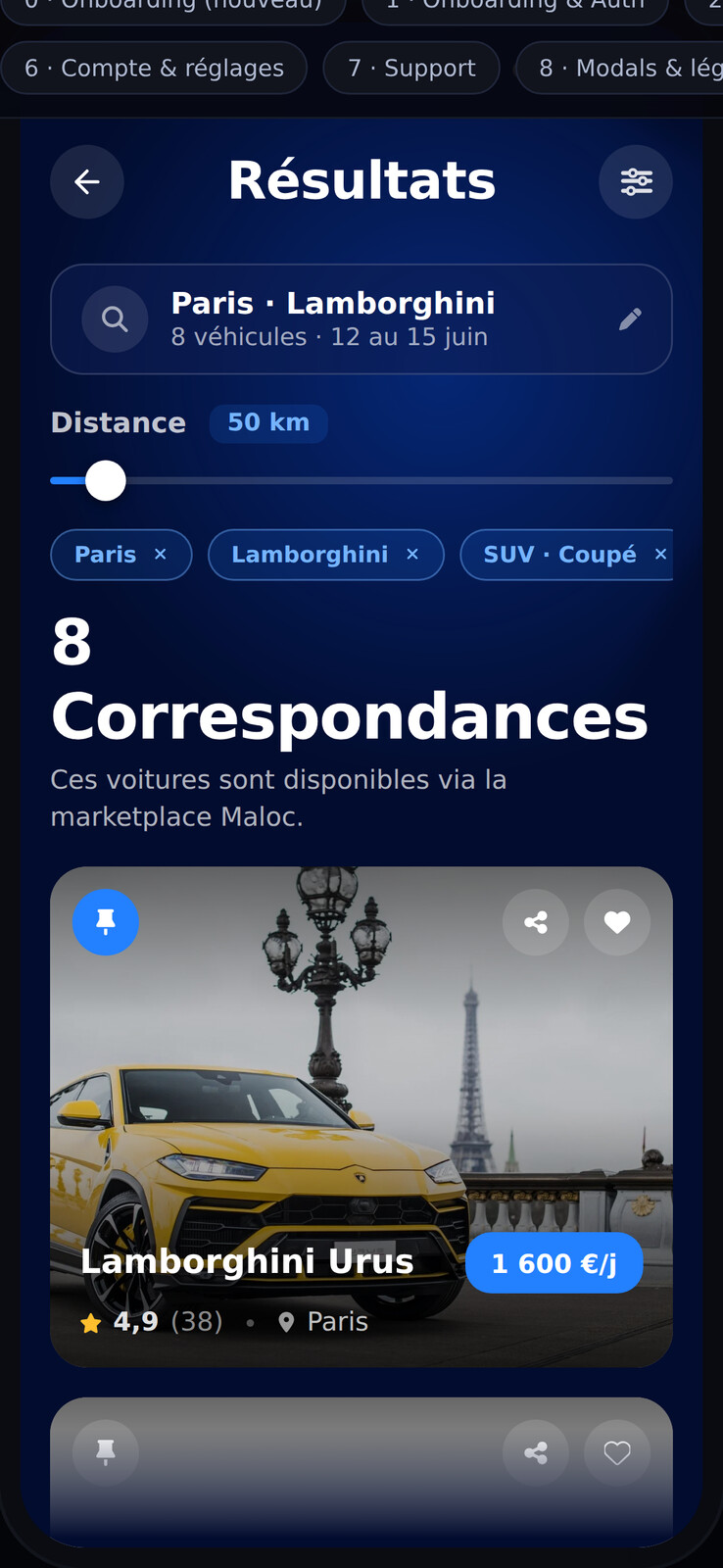 App Maloc+ · Recherche
