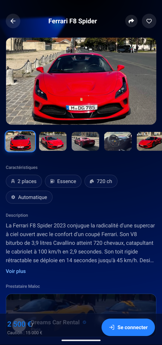 Fiche véhicule Maloc — Ferrari F8 Spider