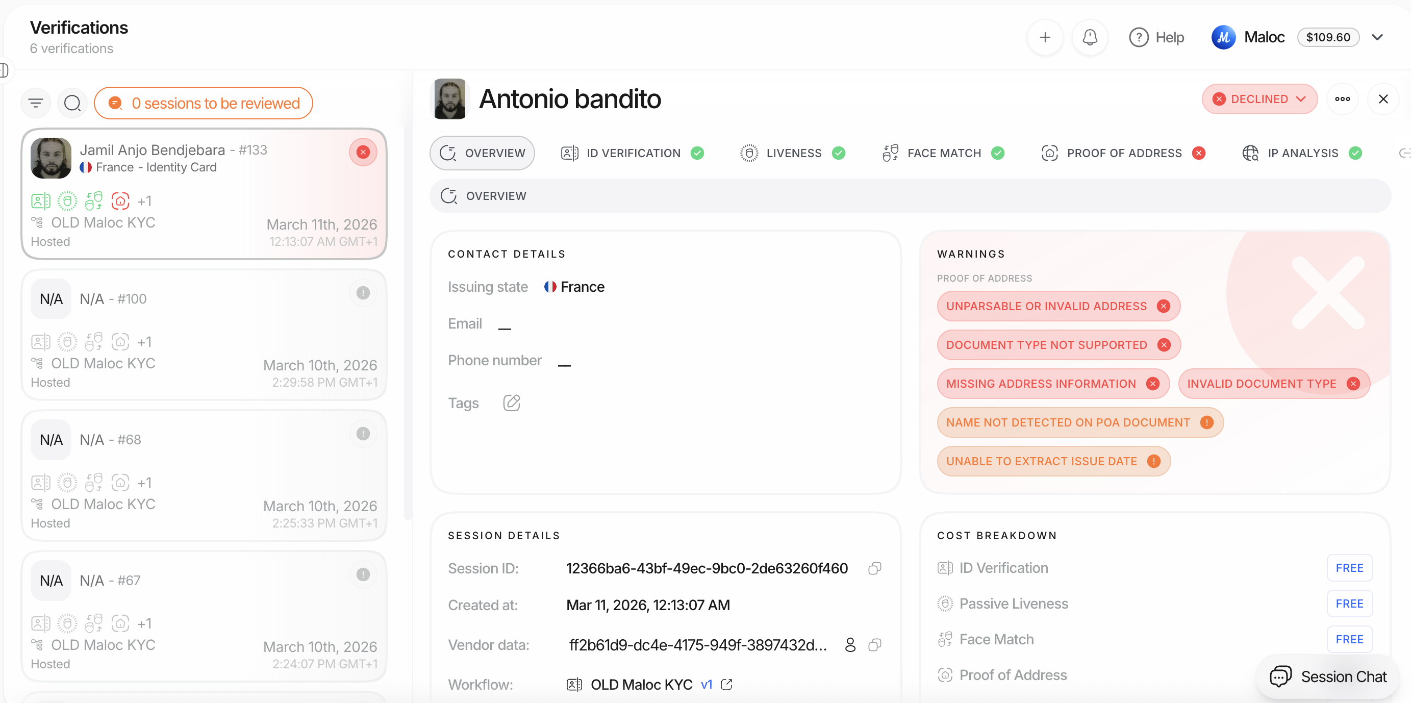Interface KYC Maloc — vérifications client